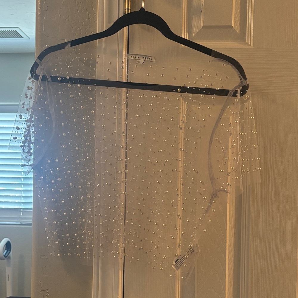 Haute Monde Sheer Top with Pearl Accents